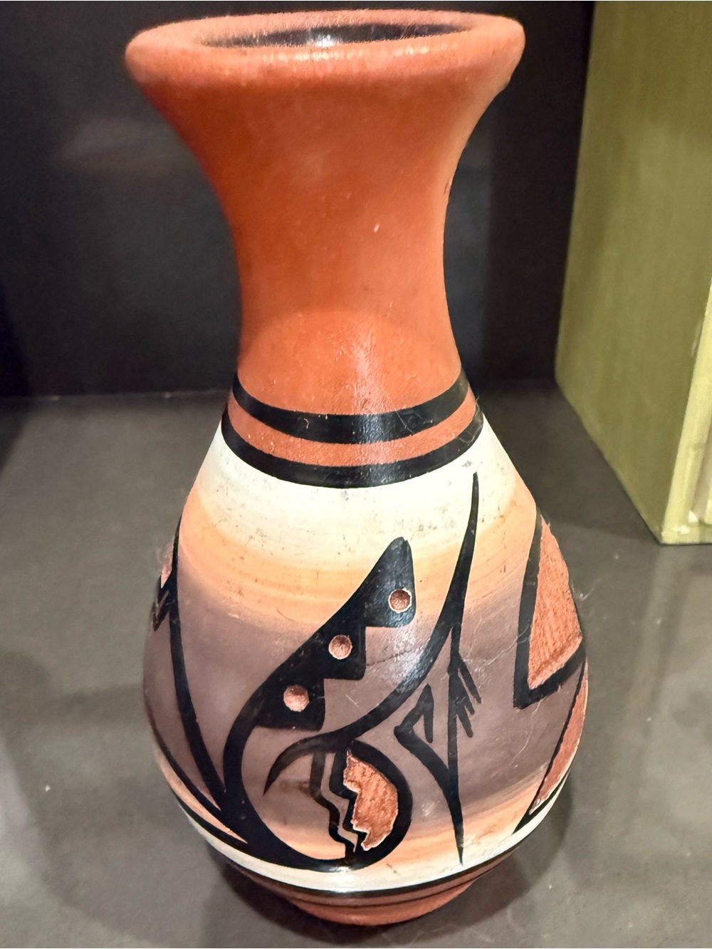 Hand-Painted Terracotta Vase in Burnt Orange with Black Accent